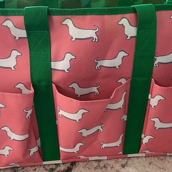 NWT Pink & Green Dachshund Dog Travel Beach Swim Tote Bag & Matching Towel Set - Picture 3 of 7